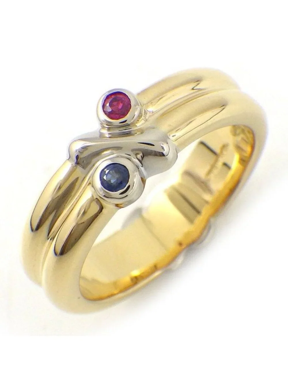 Tiffany & Co Ring Signature Cross Ruby Sapphire 18K Yellow Gold 18K White